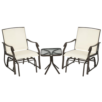 3 Piece Patio Glider Set Outdoor Gliders with Breathable Mesh Seat, Glass Top Table for Garden, Yard, Grey