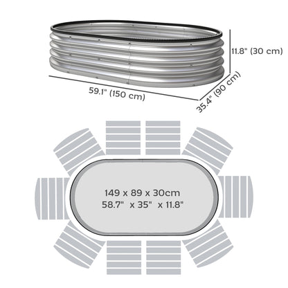 Galvanized Raised Garden Bed, 5 x 3 x 1 ft Modular Metal Garden Beds with Rubber Strip Edging, Silver