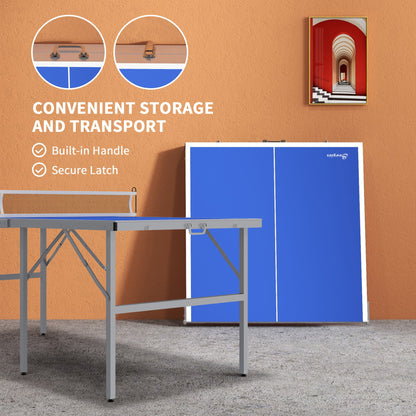 Portable Ping Pong Table Set, Table Tennis Table w/ Net, 2 Paddles, 3 Balls for Outdoor and Indoor, Easy Assembly, Blue