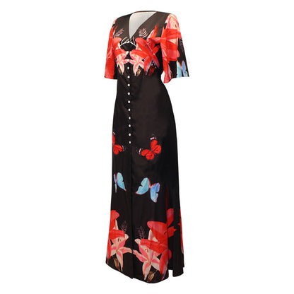 Summer Casual Vacation Style V-Neck Printed Dress