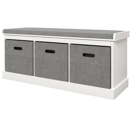 Shoe Storage Bench with Seat, Entryway Bench Seat with Cushion, 3 Fabric Drawers for Hallway, Dark Grey