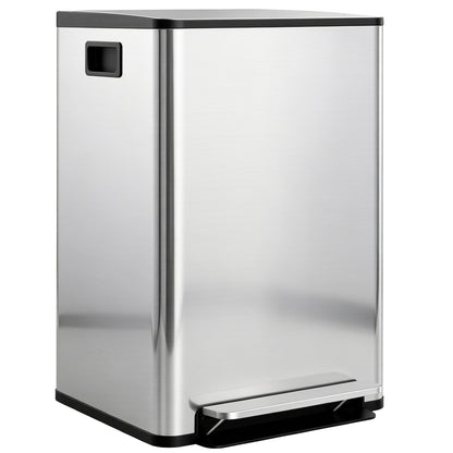 2 x 30L / 7.9 Gallon Dual Trash Can with Removable Inner Buckets and Handles for Kitchen, Office, Bathroom, Silver