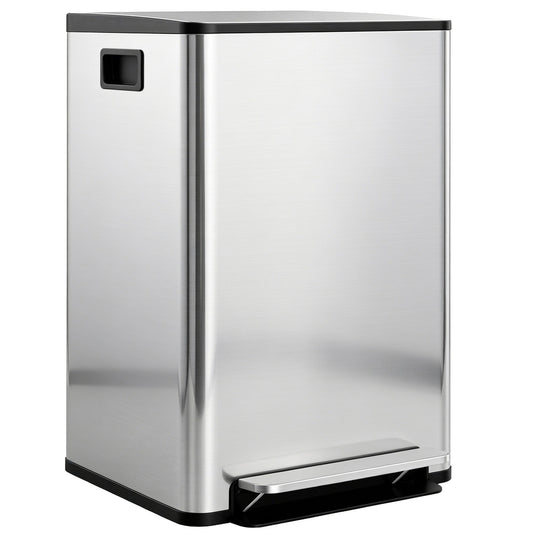 2 x 30L / 7.9 Gallon Dual Trash Can with Removable Inner Buckets and Handles for Kitchen, Office, Bathroom, Silver
