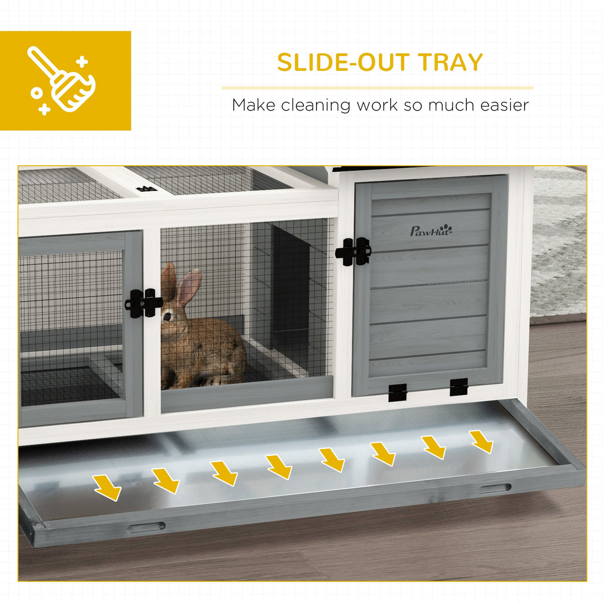 Rabbit Cage with Wheels, Ramp, Run, Tray for Indoor Outdoor, Suitable for Rabbit, Guinea Pig, Coffee
