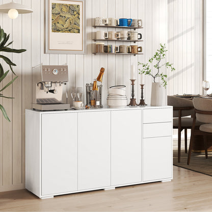 Kitchen Sideboard Storage Cabinet, Modern Coffee Bar with Push-Open Design and 2 Drawers for Living Room, White