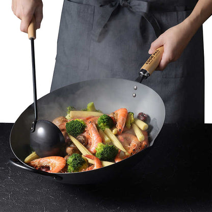 Yoshikawa Carbon Cook-Pal Ren Nitrided Carbon Steel Wok 36cm - Made in Japan