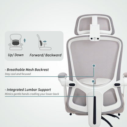 Ergonomic Office Chair, Mesh Reclining Desk Chair with Adjustable Lumbar Support, Headrest, Beige