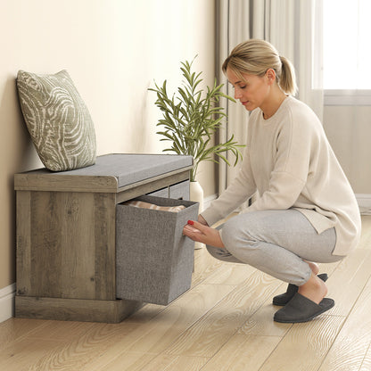 Shoe Storage Bench with Seat, Entryway Bench Seat with Cushion, 3 Fabric Drawers for Hallway, Dark Grey