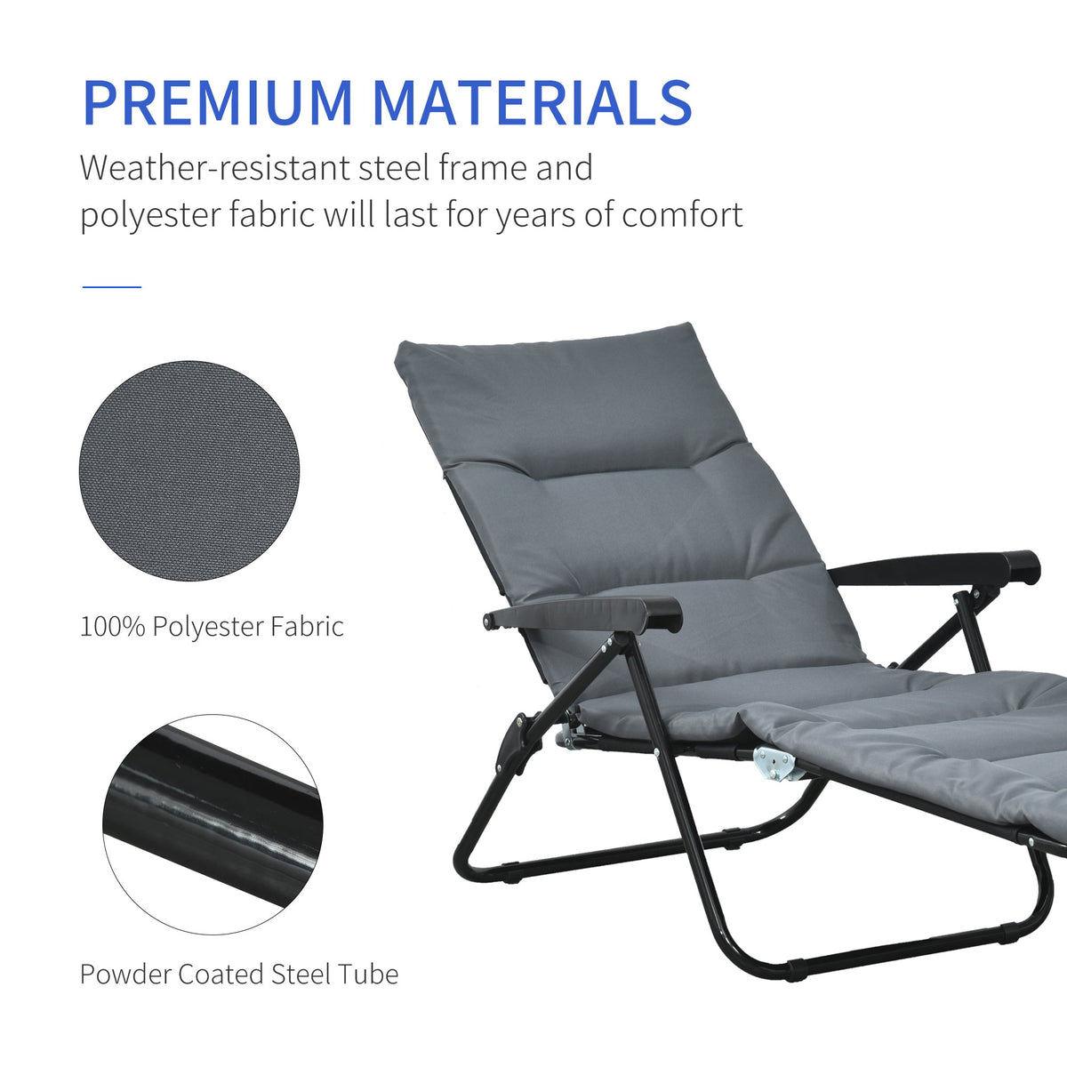 Foldable Lounge Chair, Reclining Patio Sun Lounger with 6-Position Adjustable Back, Blue and White