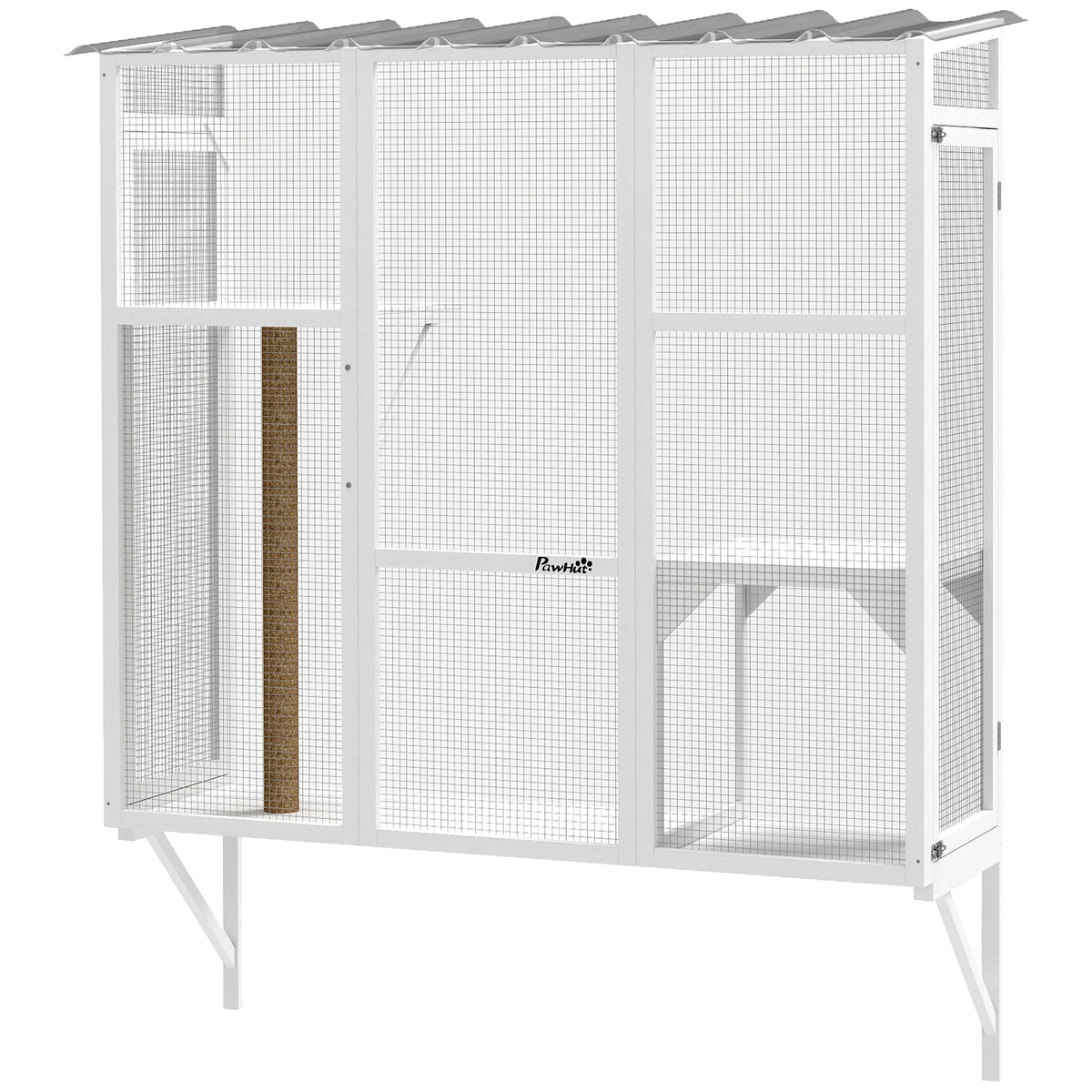 Wooden Catio Outdoor, Cat Window Box Enclosure for 2-3 Large Cats with 2 Jumping Platforms & Scratching Post, Grey