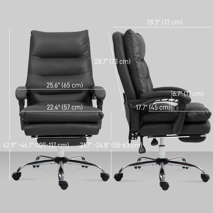 Executive Office Chair with 6-Point Massage, Microfibre Reclining Computer Chair with Footrest, Black
