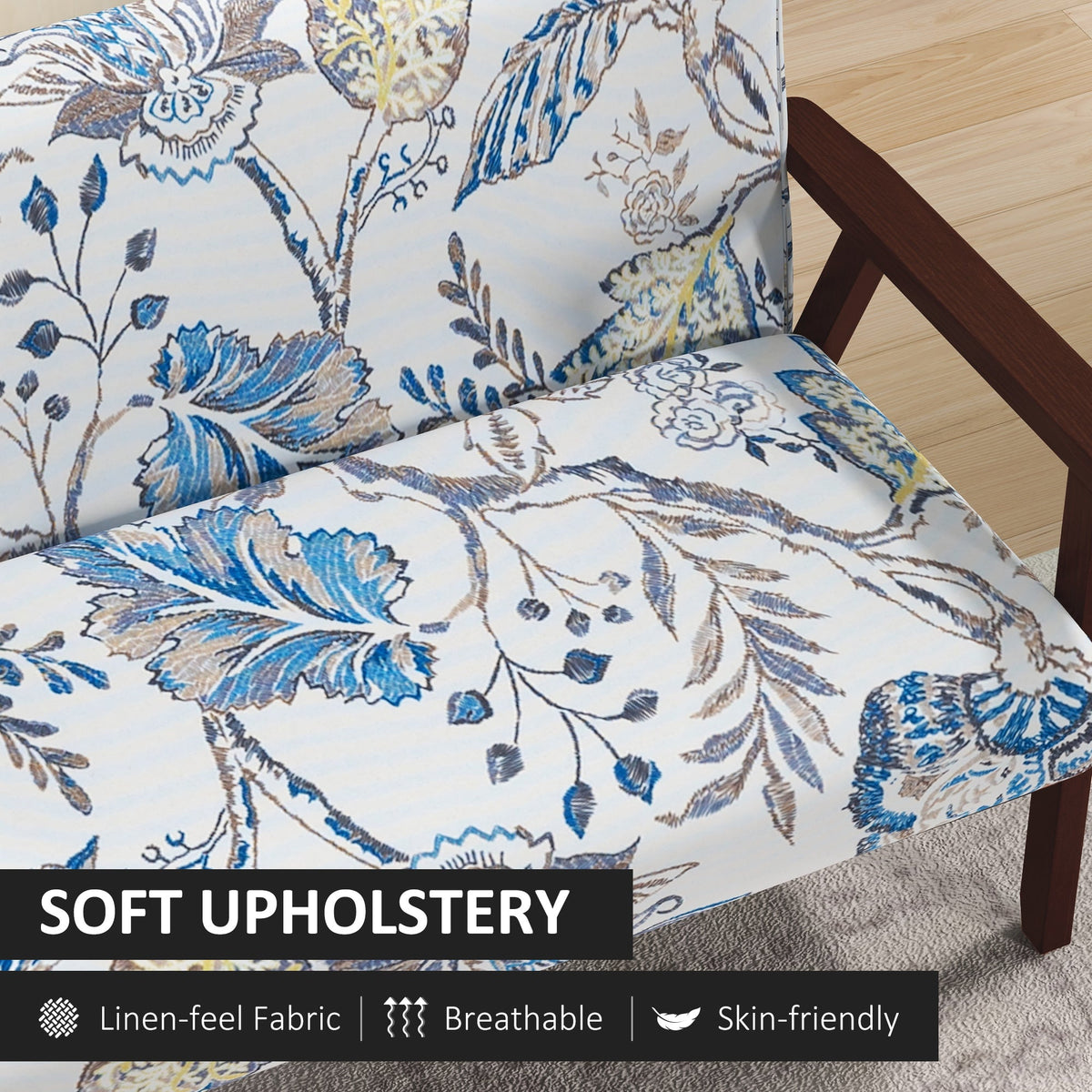 Compact Loveseat Sofa Couch Linen Fabric Double Seat Sofa with Rubber Wood Legs Cream White