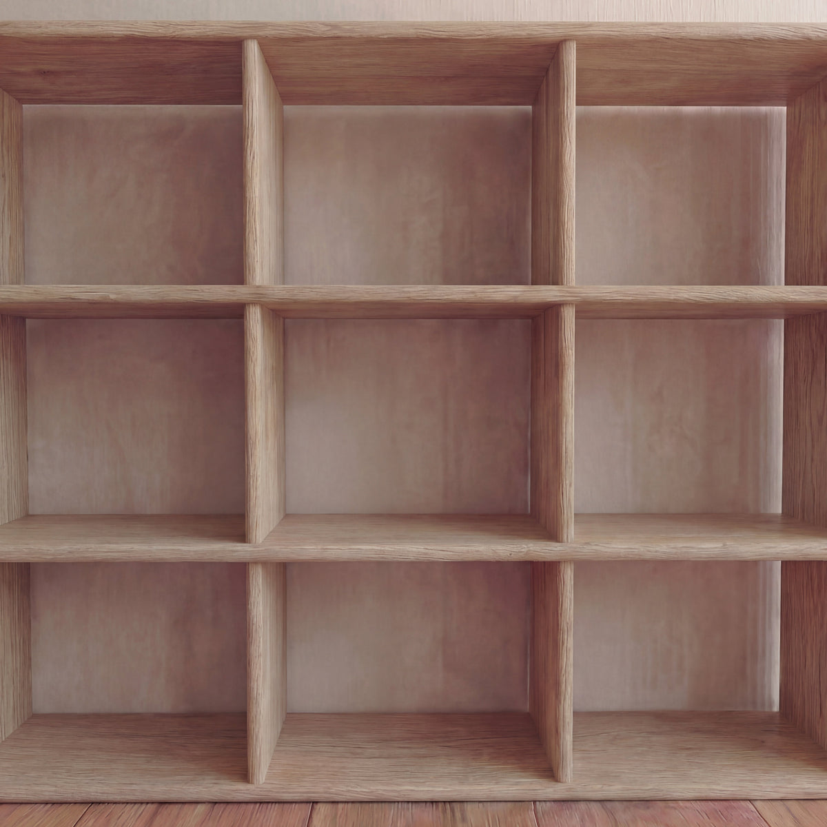 Nine cube bookshelf in white oak