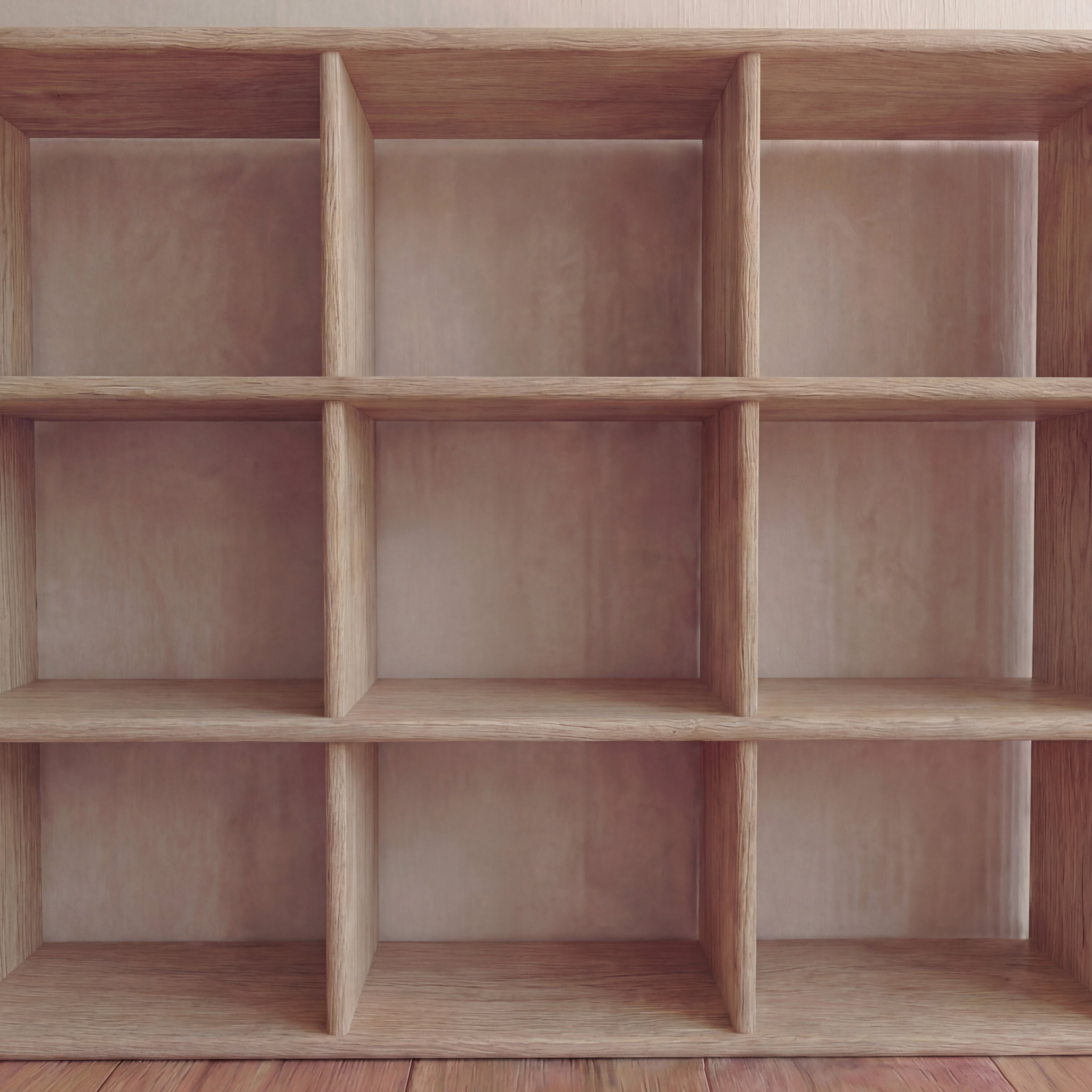 Nine cube bookshelf in white oak
