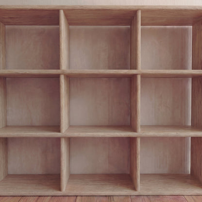 Nine cube bookshelf in white oak