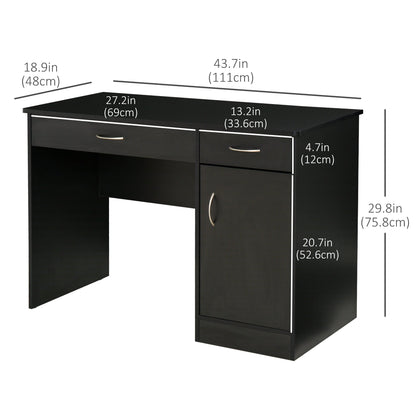 Computer Desk with Storage Drawers, Study Writing Table with Cabinet Adjustable Shelf for Home Office Workstation Bedroom, Black