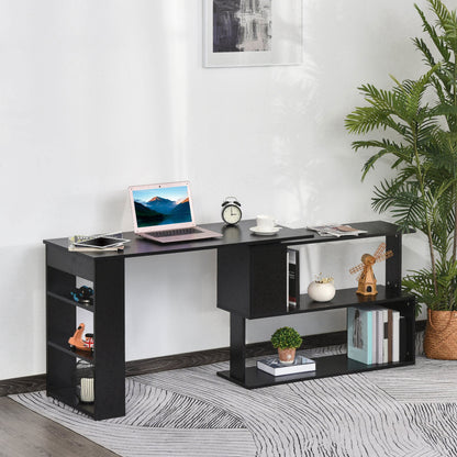 Denver L-Shaped Office Desk with 360° Rotating Corner Extension-Black