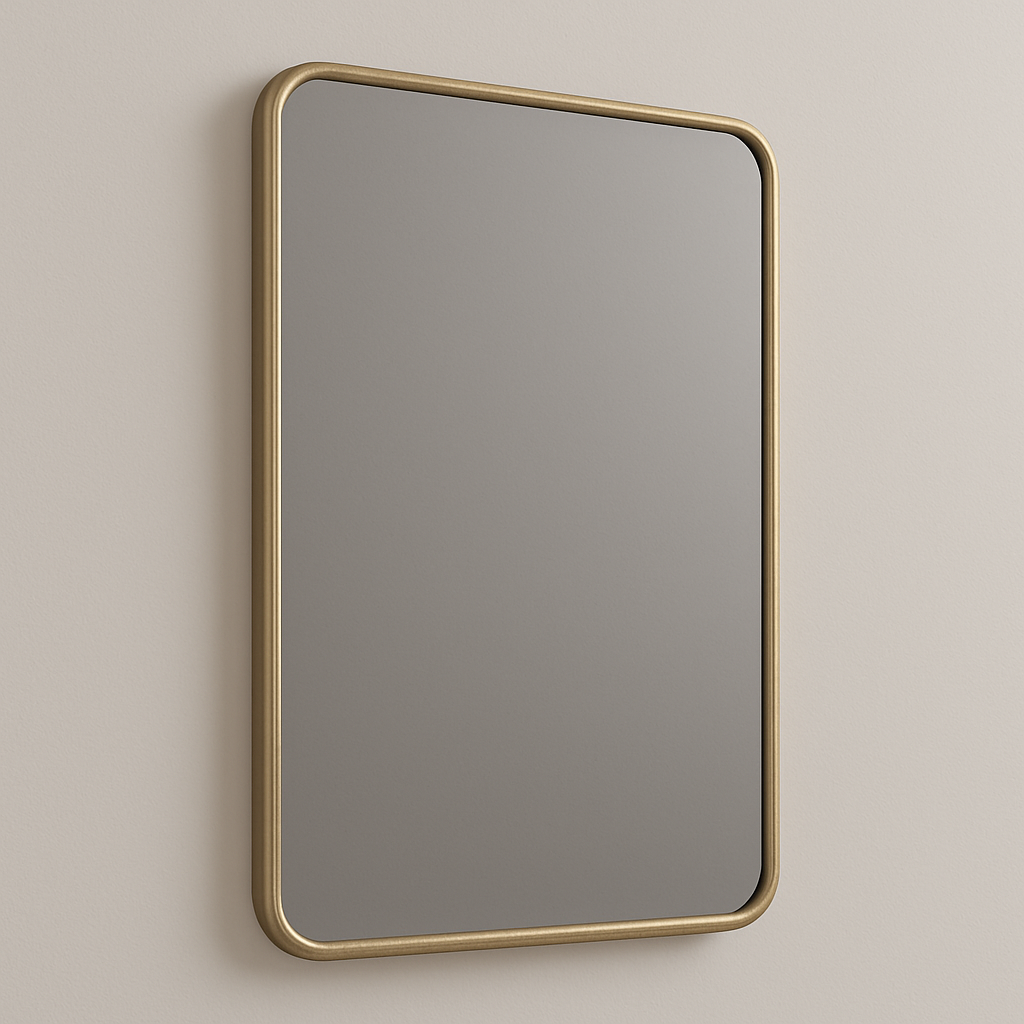 Rounded-Corner Rectangular Bathroom Vanity Mirror — Slim Metal Frame (Matte Black, Brushed Nickel, Brushed Gold)