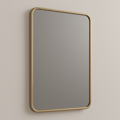 Rounded-Corner Rectangular Bathroom Vanity Mirror — Slim Metal Frame (Matte Black, Brushed Nickel, Brushed Gold)
