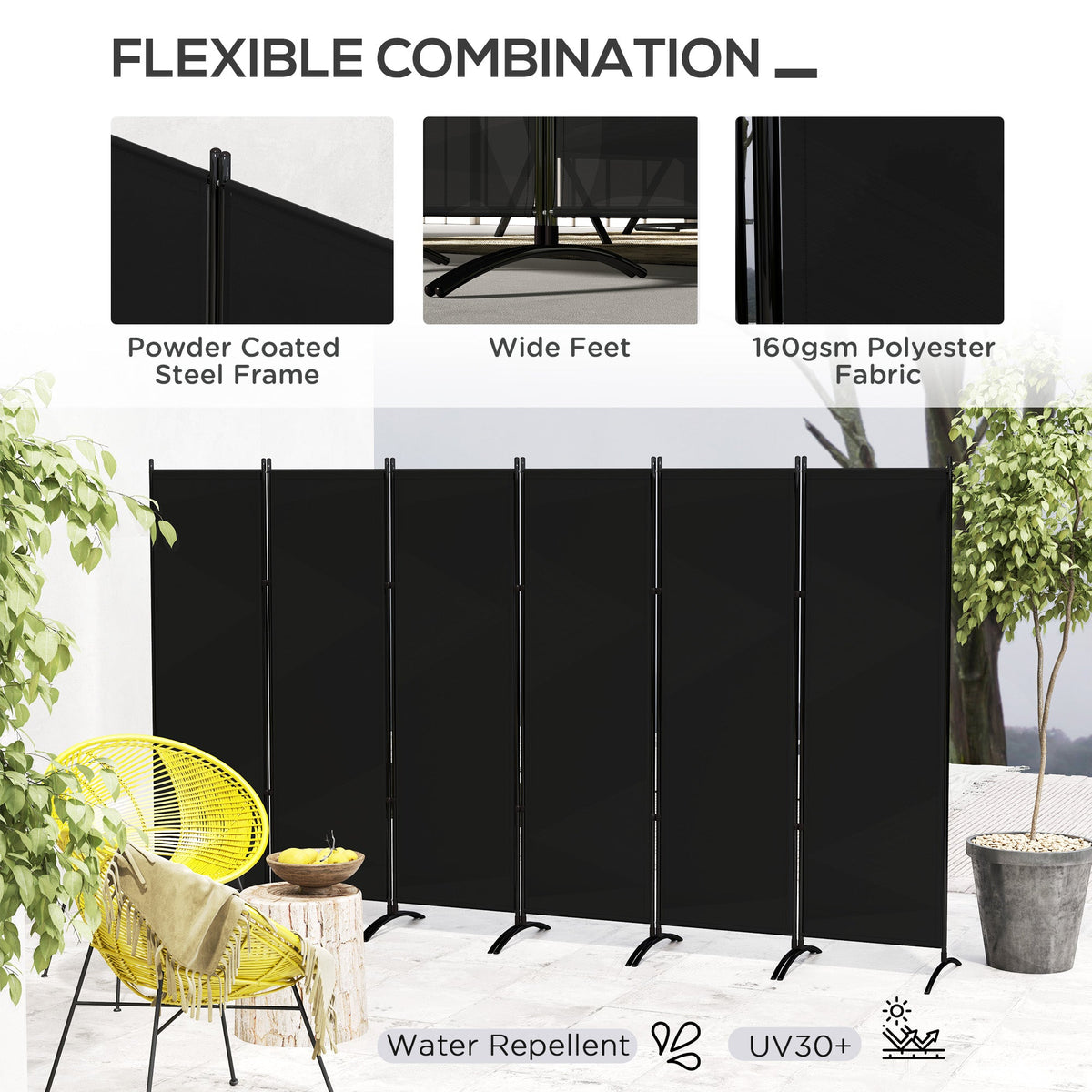 6 Panel Folding Room Divider, UV30+ Privacy Screen, Indoor Outdoor Privacy Panel with Stable Base, Beige