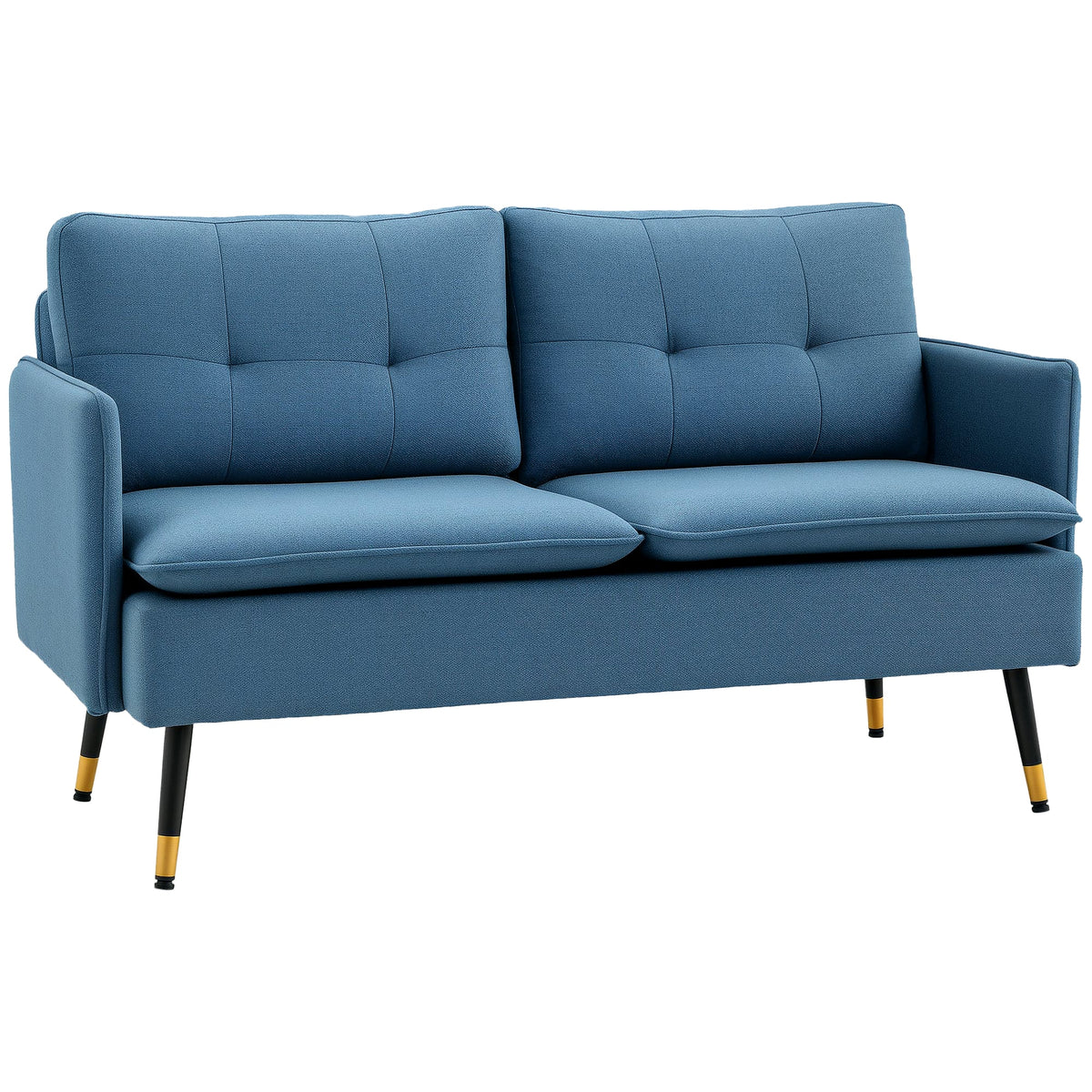 55" Loveseat Sofa, Linen Love Seat w/ S spring, Steel Legs and Button Tufting, Small Couch for Living Room, Dark Grey