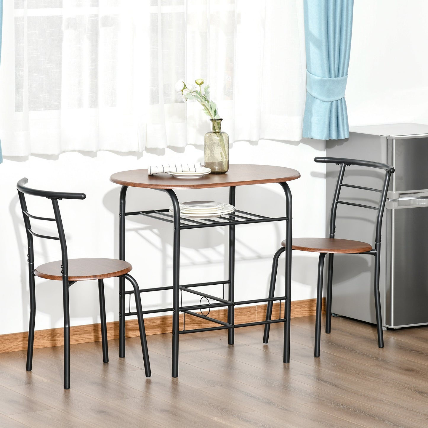 Foden 3-Piece Dining Set with Shelf, for Small Spaces-Natural Brown