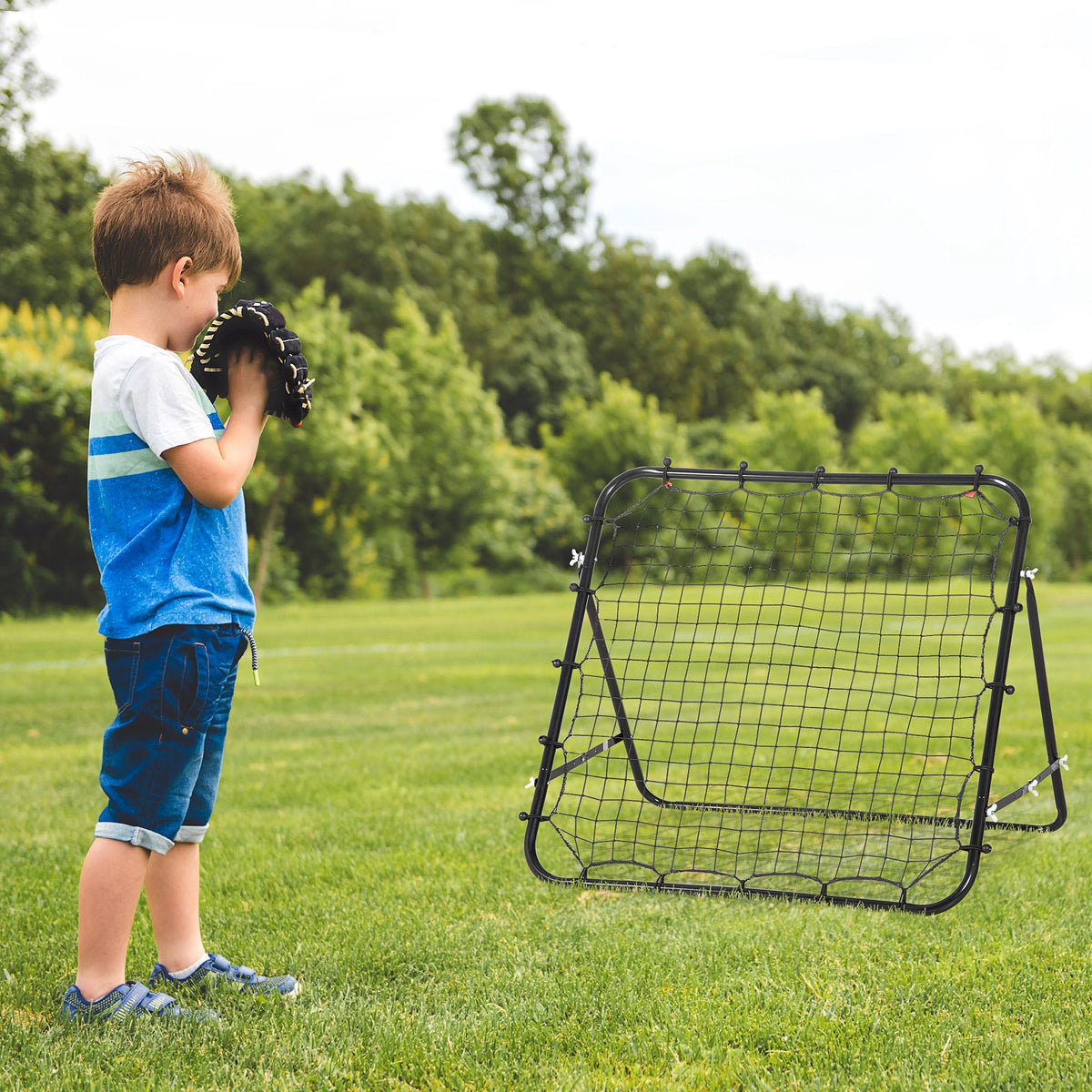 Volleyball Rebounder Net Football Training Aid Kickback Target Play Red