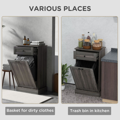 Kitchen Tilt Out Trash Bin Cabinet, Free Standing Recycling Cabinet, Trash Can Holder with Drawer, White