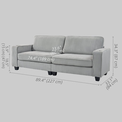 Laura Upholstered Sofa with Cup Holders-Light Grey