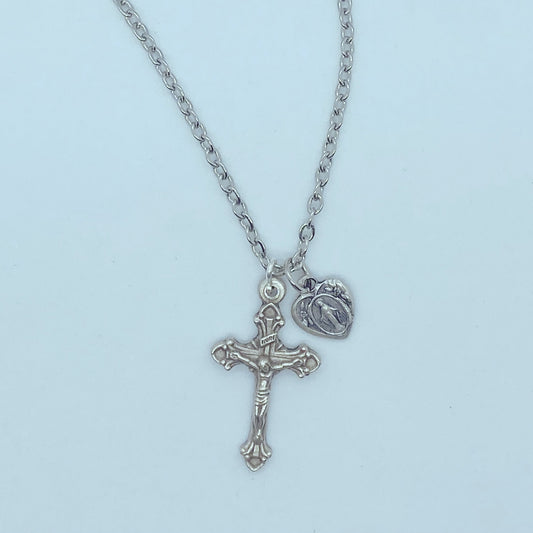 Crucifix with Heart Shaped Miraculous Medal