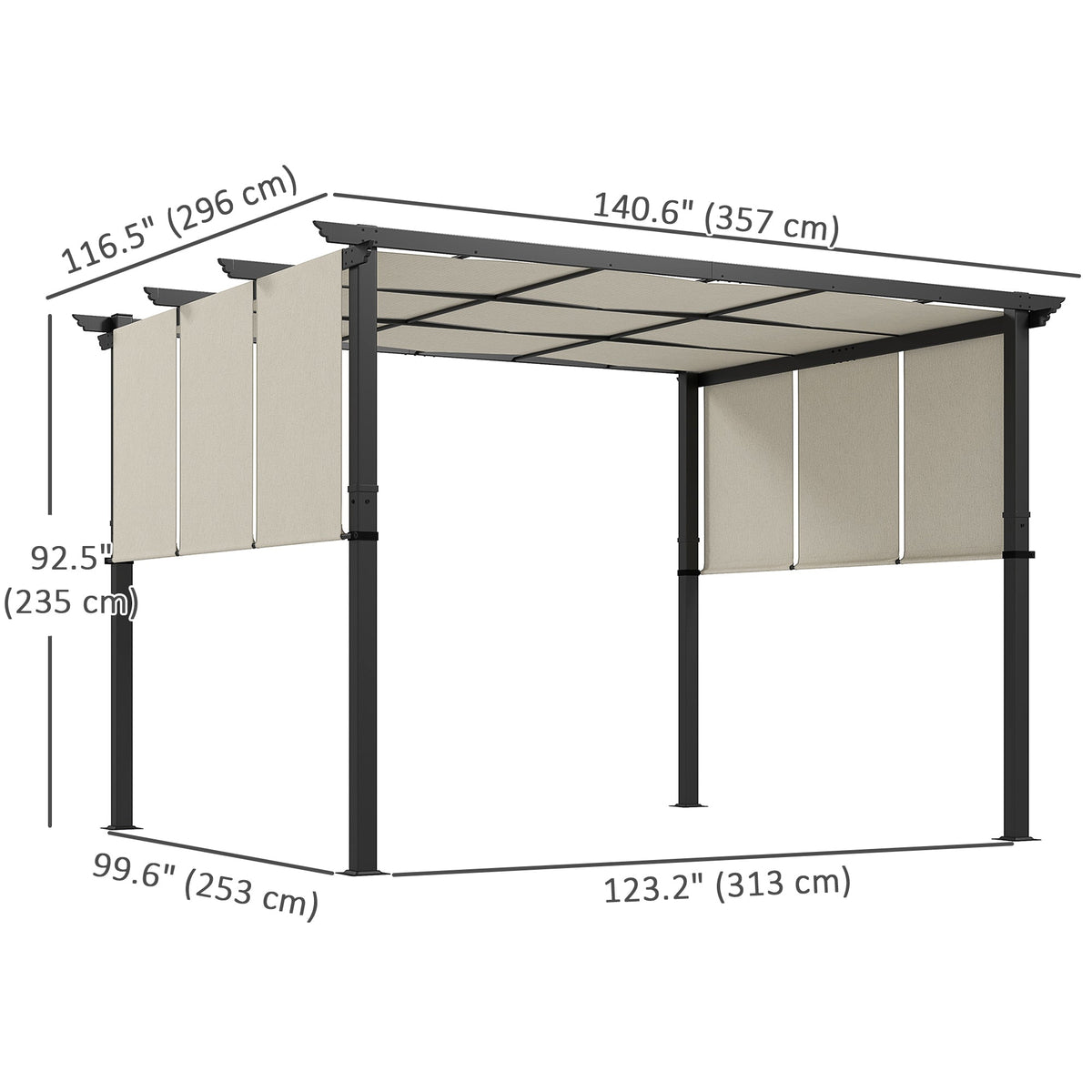 10' x 10' Metal Pergola, Outdoor Pergola with Retractable Canopy, for Garden, Patio, Backyard, Deck, Charcoal Grey