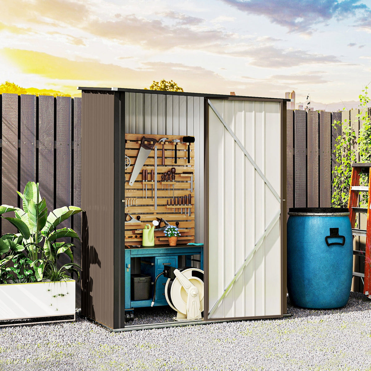 5' x 3' Outdoor Storage Shed, Steel Garden Shed with Single Lockable Door, Tool Storage Shed for Backyard, Black