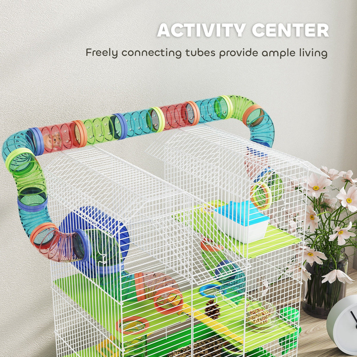 18.5" Hamster Cage, 5 Tiers Small Animal House with Tunnel Tube System, Exercise Wheel, Water Bottle, Blue