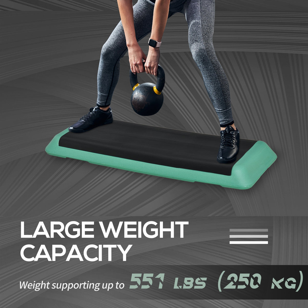 43" Adjustable Aerobic Platform Stepper 3 Level with Risers 4” 6” 8” Cardio Fitness Trainer Workout Step Home Gym Exercise, Black Green