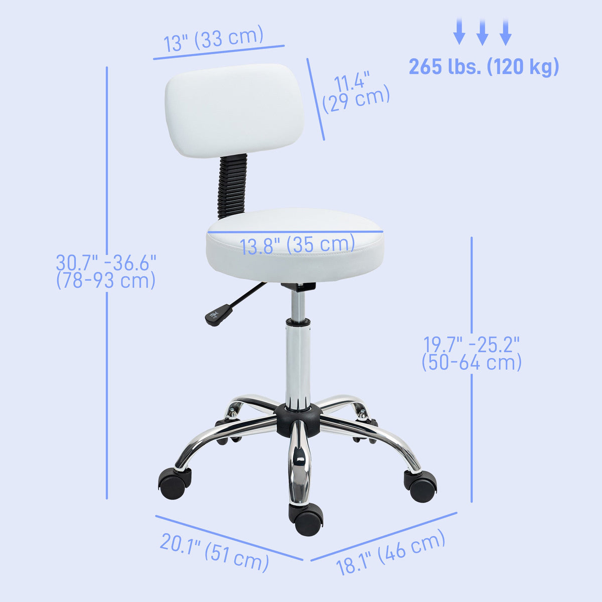 Adjustable Rolling Stool with Removable Backrest, Faux Leather Swivel Stool Chair for Salon Spa, Bar, Massage, Black