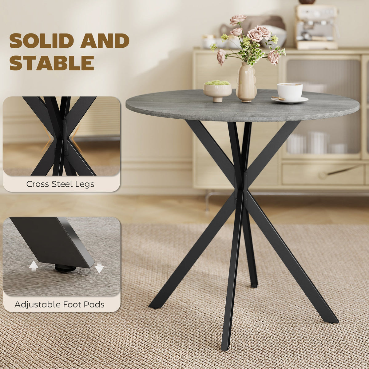 31.5" Industrial Round Dining Table - White Oak