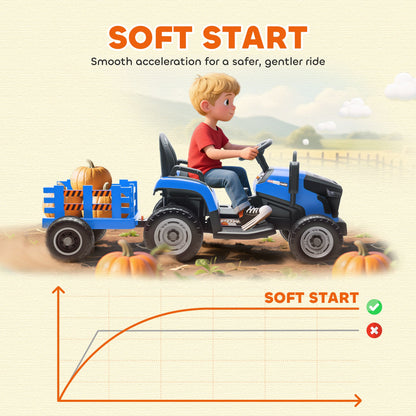 12V Kids Ride On Tractor with Trailor, Remote Control, Music, Lights, Shifter, for Kids Ages 3-8 Years, Blue
