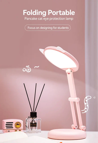 Cute Touch Control LED Desk Lamp - Portable Pink Cat Ear