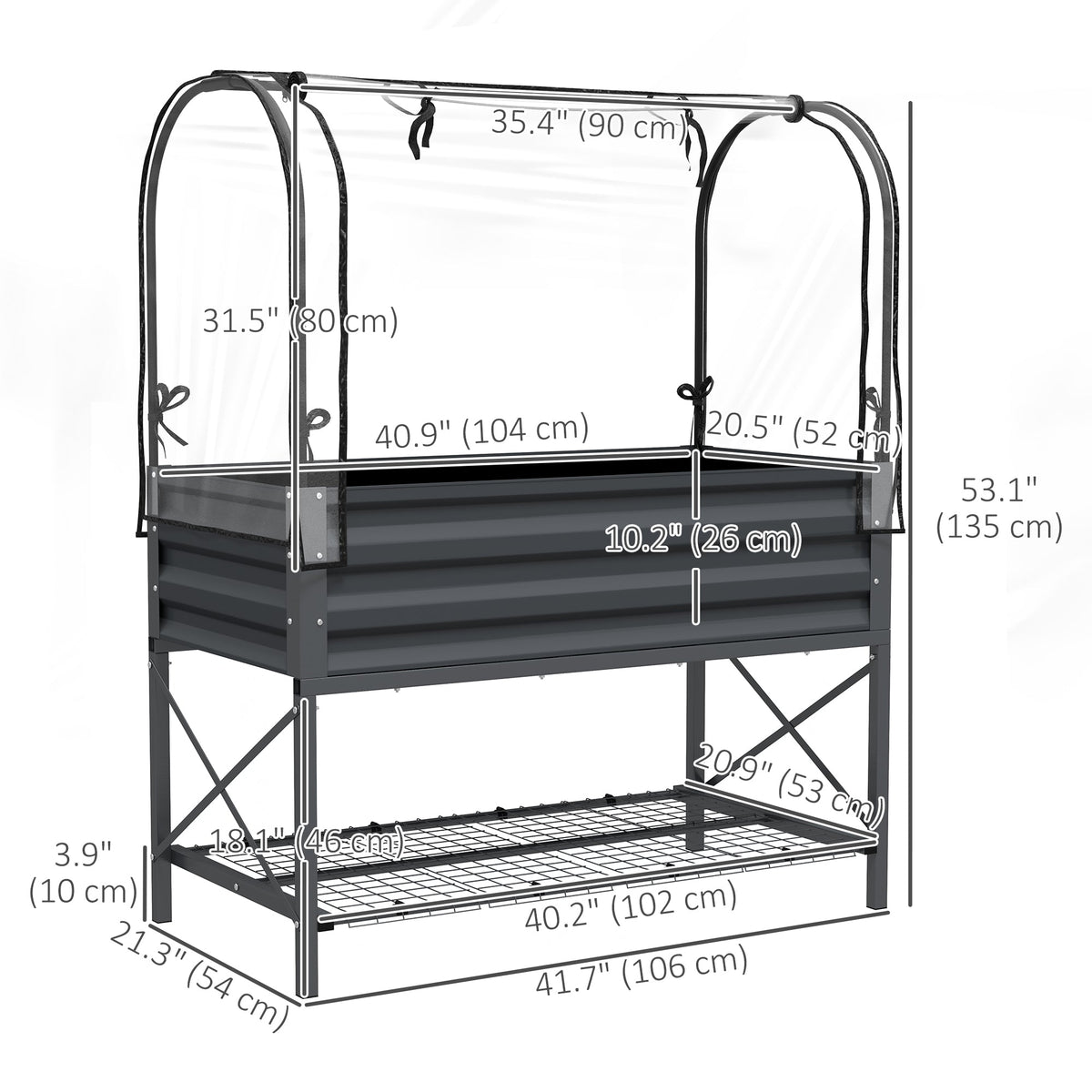 Raised Garden Bed with Cover, Metal Elevated Planter Box with Bottom Shelf and Liner, Black