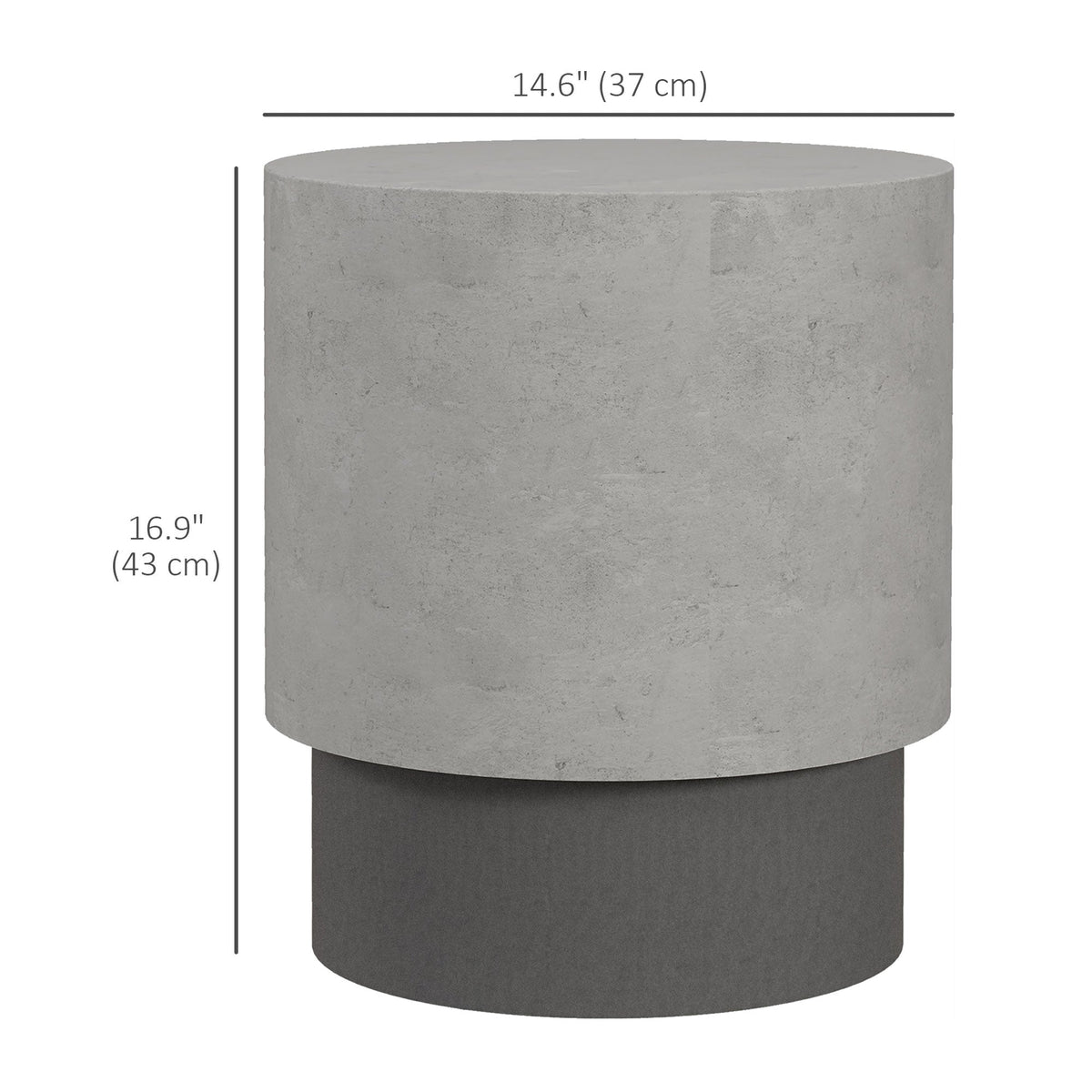 Lightweight Accent Table with Concrete Finish, Round Side Table with 4 Adjustable Feet for Indoor, Outdoor