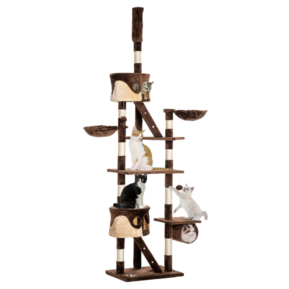 94"-102" Huge Cat Tree Ceiling High Cat Condo Scratching Post Activity Center Multi-Level Play House Light Grey