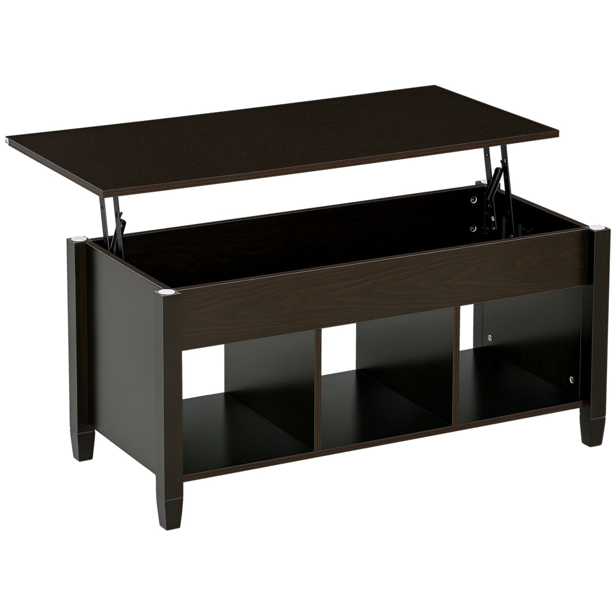 Lift Top Coffee Table, Modern Center Table with Storage Shelves and Hidden Compartment for Living Room, 41" L, Espresso