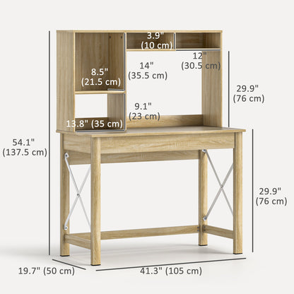 Sloan Computer Desk with Hutch and Storage Shelves-Oak
