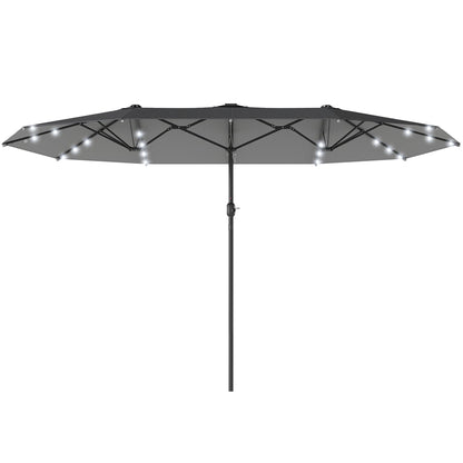 174" Double-Sided Sun Umbrella Garden Parasol Patio Sun Shade Outdoor with LED Solar Light, Khaki