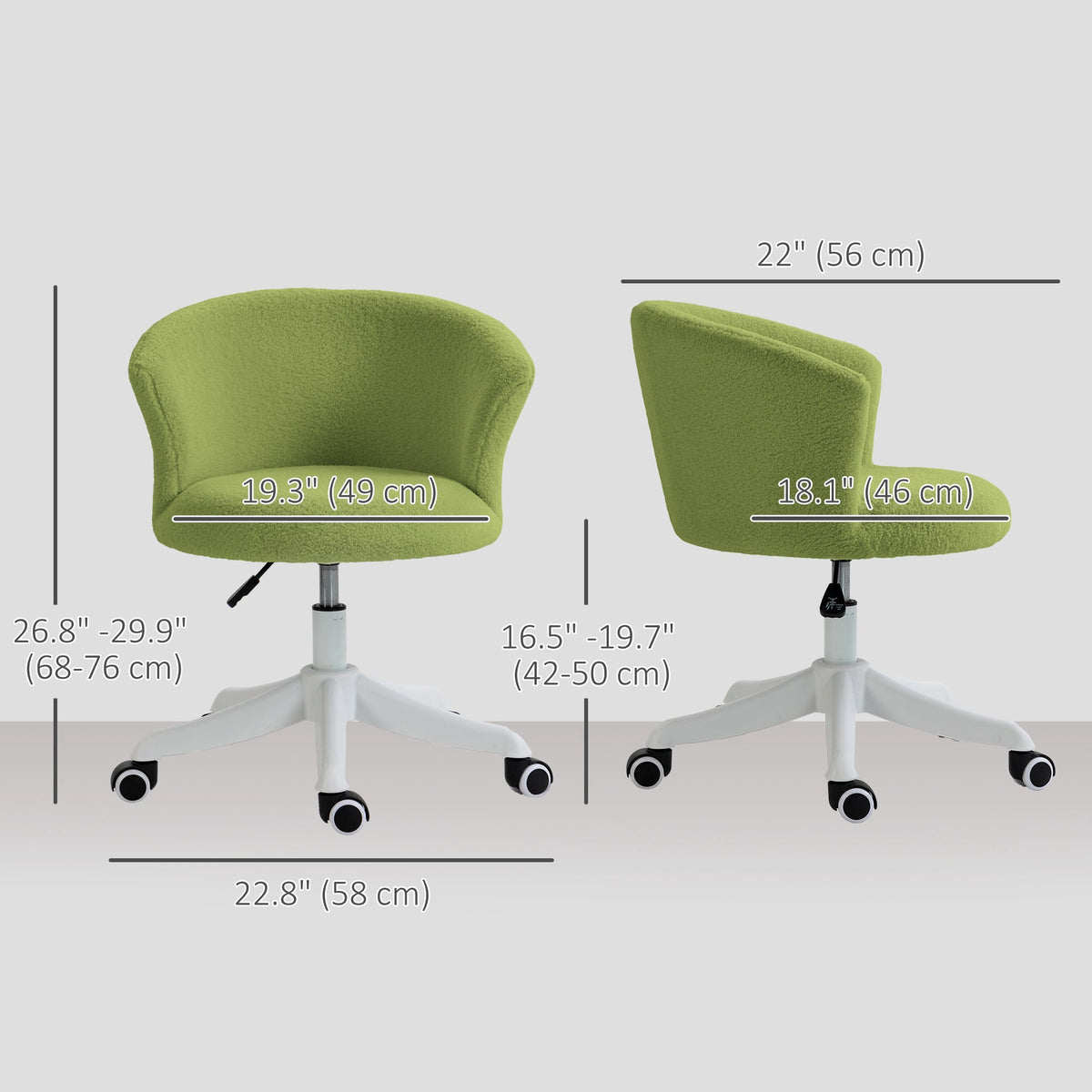 Armless Office Chair, Fluffy Computer Desk Chair with Adjustable Height, Swivel Wheels, Mid Back, Grey