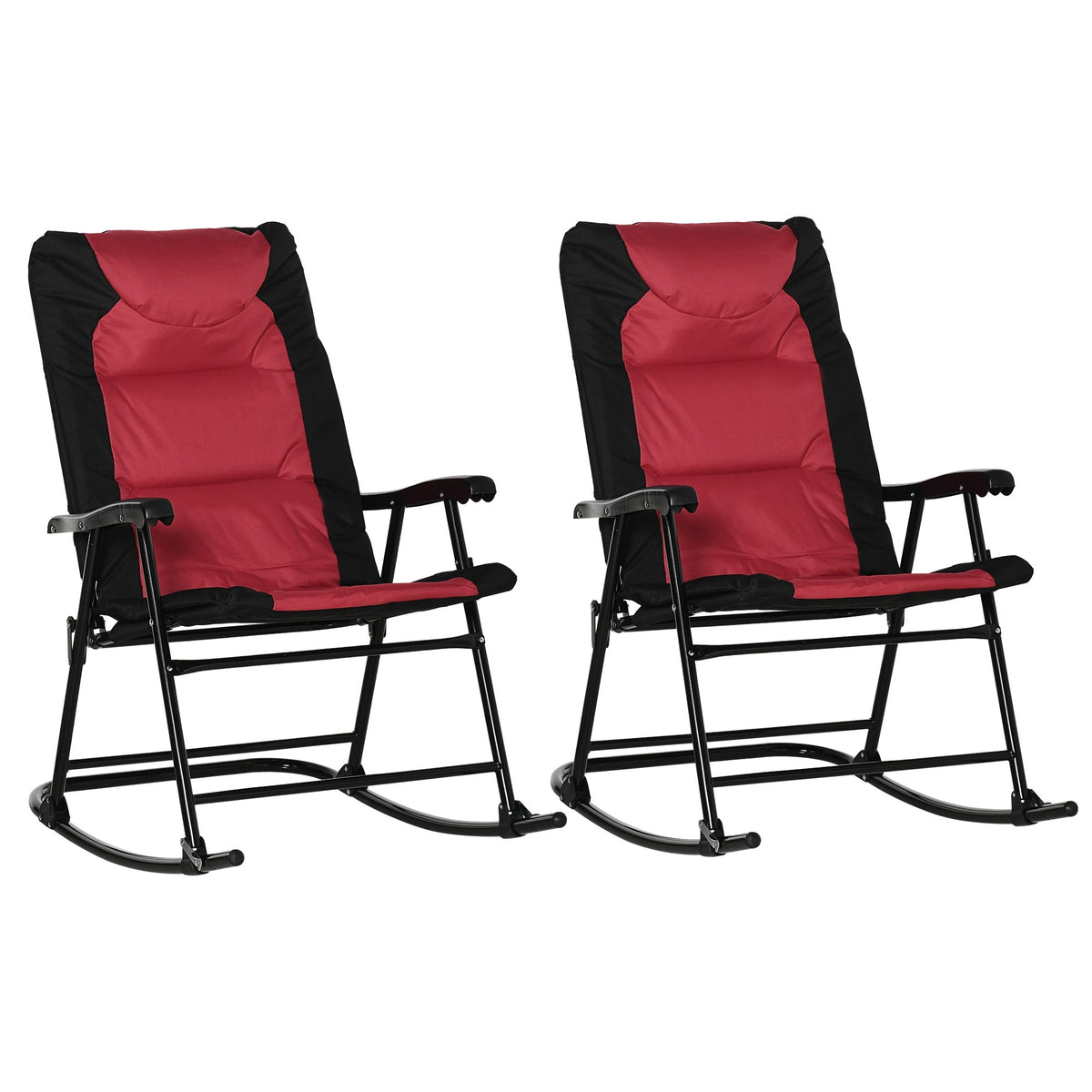 Folding Rocking Chair Set of 2 Padded Rockers with Armrest, Navy Blue