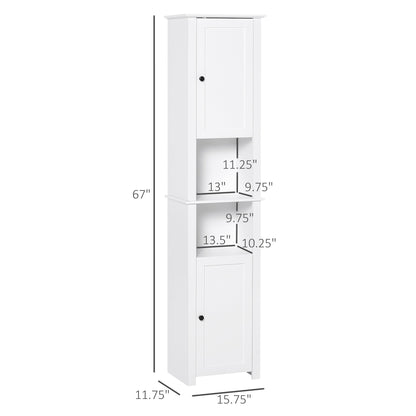 Tall Medicine Cabinet, Freestanding Bathroom Storage Cabinet with Shelves and 2 Cupboards, Bathroom Organizer, White