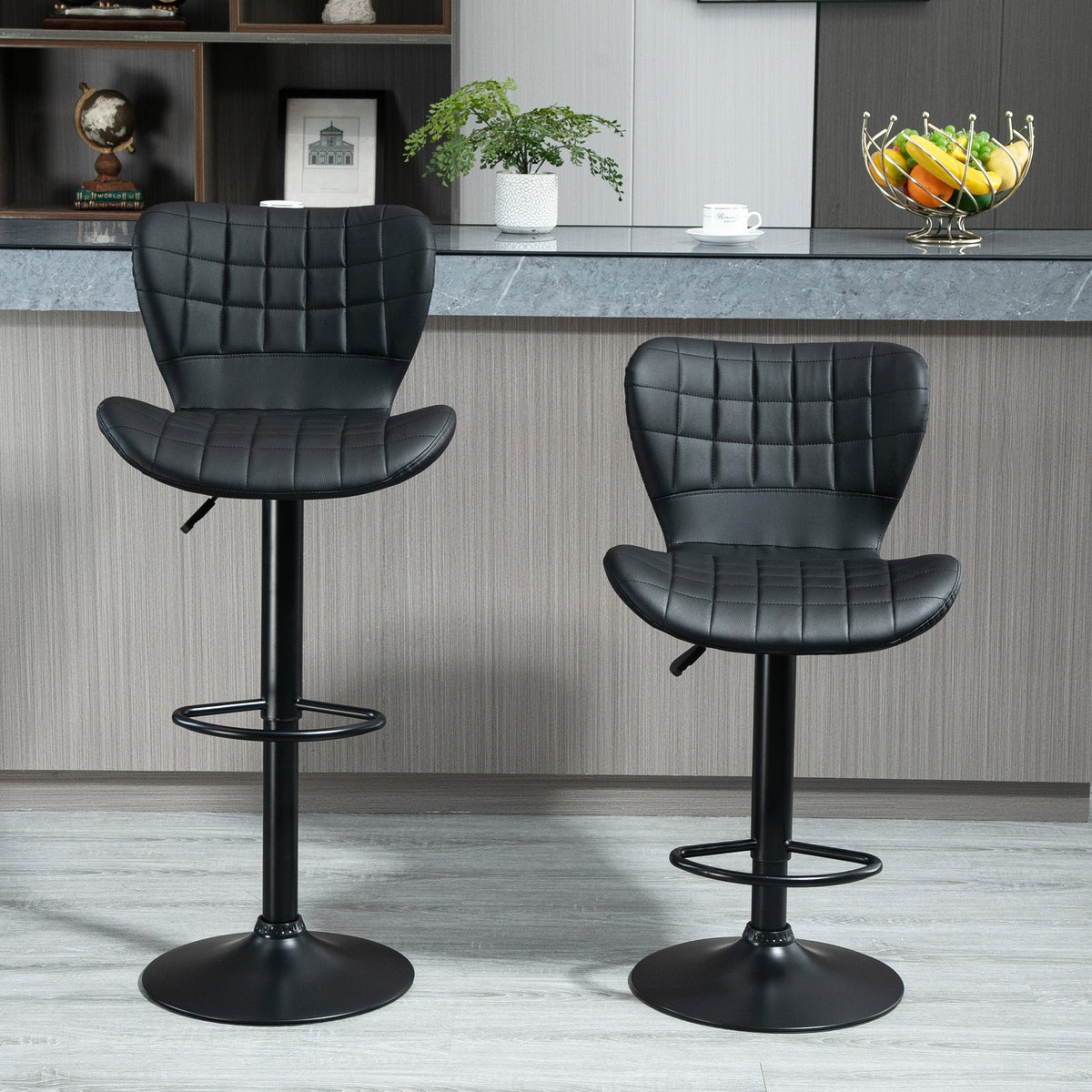 Avion Counter/Barstools with Adjustable Height and Swivel-Set of 2-Black