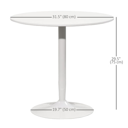 Modern Kitchen Table for 2 People, Round Dining Table with Steel Base for Living Room, Dining Room, White