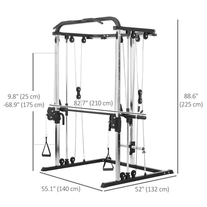 3 In 1 Smith Machine Power Rack with Cable Crossover System, Pull up Station, 16-Level Squat Rack and Barbell Bar